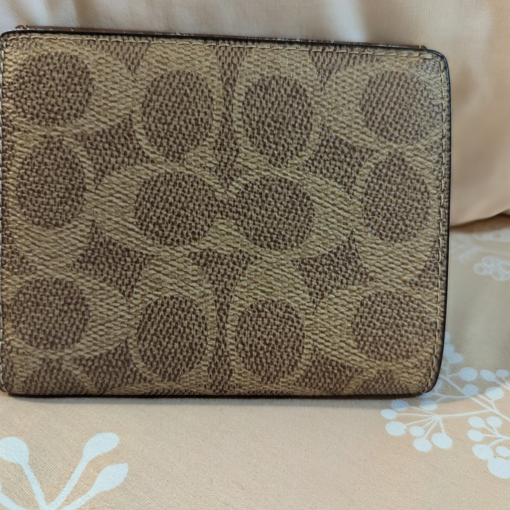 Coach Brown and Tan Wallet with Gold Clasp - Picture 2 of 6